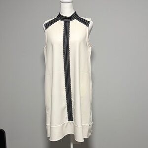 Sharagano Cream Midi Dress with Black Detailing and two pockets